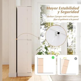Armário de cozinha despensa 60 x 35 x 166,5 cm com 2 armários de 4 níveis, 16 prateleiras nas portas e 6 prateleiras ajustáveis para sala de jantar e