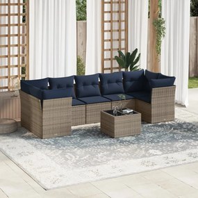 vidaXL 8 pcs conjunto sofás p/ jardim c/ almofadões vime PE cinzento