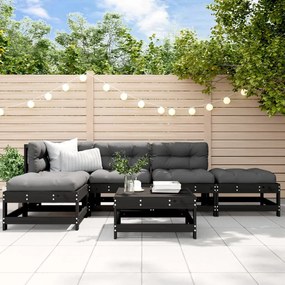 vidaXL 6pcs conjunto lounge jardim c/ almofadões madeira maciça preto