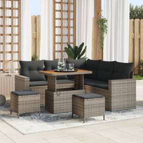 Conjunto de Sofá de Jardim vidaXL 8 Peças com Almofadas Cinza Rattan d