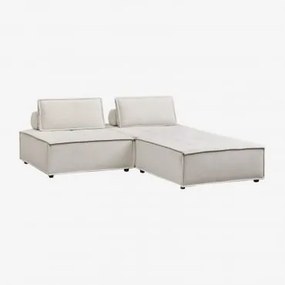 Sofá Modular De 2 Peças E Pufe Em Tecido Vermont Chenille Bege Creme - Sklum