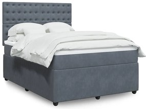 vidaXL Cama com molas/colchão 140x200 cm veludo cinzento-escuro