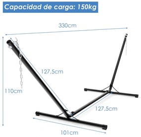 Suporte de rede universal de aço ajustável para rede portátil com gancho e corrente  330 x 101 x 110 cm preta