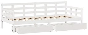 Sofá-cama c/ gavetas 90x190 cm madeira de pinho maciça branco