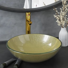 vidaXL Lavatório torneira válvula click-clack vidro temperado dourado