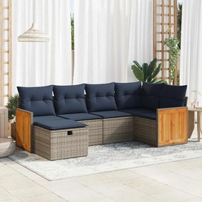 6 pcs conjunto sofás de jardim com almofadões vime cinzento