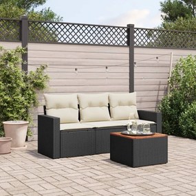 vidaXL 4 pcs conjunto de sofás para jardim c/ almofadões vime PE preto