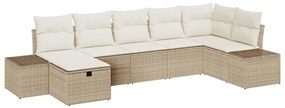 Conjunto de Sofá de Jardim de 7 Peças com Almofadas Bege de Rattan Pol