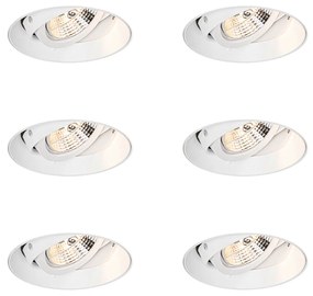 Conjunto de 6 focos embutidos modernos brancos GU10 AR70 redondos sem aro - Oneon