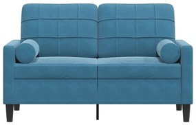 Sofá 2 lugares c/ almofadas decorativas 120 cm veludo azul