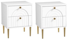 Conjunto de 2 Mesas de Cabeceira com 2 Gavetas e Pés de Aço Estilo Moderno 40x35x50 cm Branco