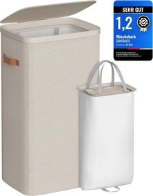 Cesto de roupa 42 x 32 x 75 cm suja prático com compartimentos e tampa bege cappuccino