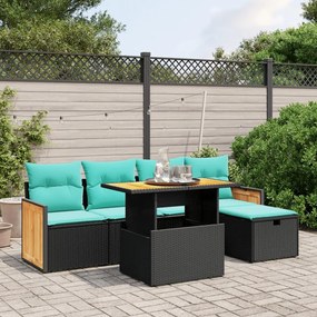 vidaXL 6 pcs conjunto de sofás p/ jardim c/ almofadões vime PE preto