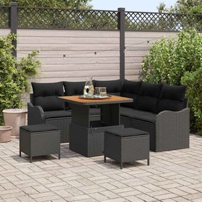 vidaXL Conjunto de Sofá de Jardim com 8 Peças e Almofadas Preto Polirattan