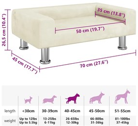 Cama para cães 70x45x26,5 cm veludo cor creme