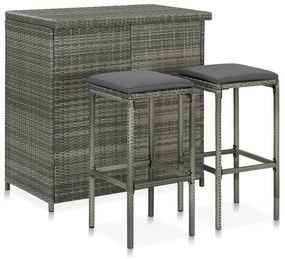 3 pcs conjunto de bar vime PE cinzento