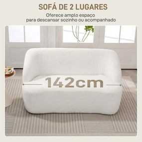 Sofá de 2 Lugares Estofado em Borreguito Sofá de Sala de Estar com Desenho Curvo e Acolchoamento Grosso142x85x73,5 cm Creme
