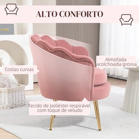 Poltrona "Lisboa" – 76x67x74 cm – Rosa e Dourado – Veludo – Design Vin