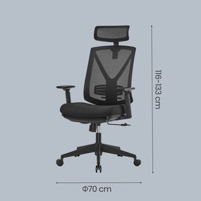 Cadeira de escritório 68,5 x 70 x (116-133) cm regulável em altura em malha respirável preta