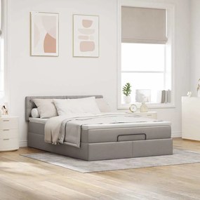 Cama Otomana com Colchão &amp; LEDs Taupe 140x200 cm Tecido