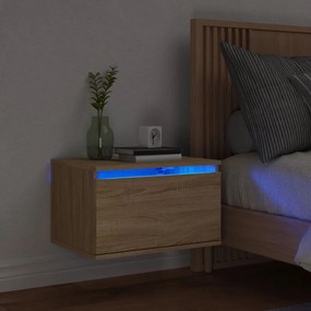 vidaXL Mesa de cabeceira de parede com luzes LED carvalho sonoma