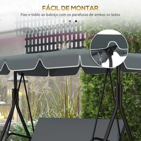 Toldo de Substituição para Baloiço de 2 Lugares com Proteção UV50+ para Jardim Varanda Pátio  92x144 cm Cinza Escuro