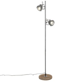 Candeeiro de pé industrial em aço com madeira 2 luzes - Emado Industrial