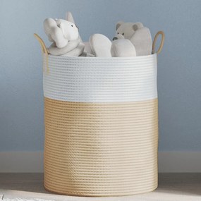 vidaXL Cesto de arrumação Ø38x46 cm algodão bege e branco