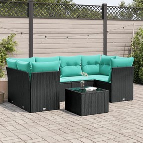 vidaXL 7 pcs conjunto de sofás p/ jardim c/ almofadões vime PE preto