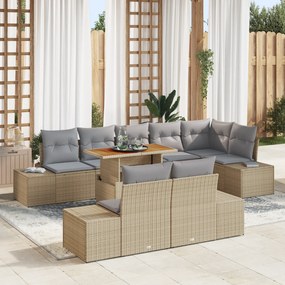 vidaXL Conjunto de Jantar de 9 Peças com Almofadas Bege Rattan PE Acácia