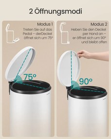 Caixote do lixo redondo de 30 L com pedal e cesto interior removível 29,5 x 37,1 x 63 cm, branco nuvem