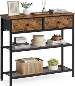 Mesa consola  76,7 x 30 x 78,7 cm, 2 gavetas castanha vintage
