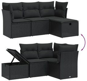 4 pcs conjunto de sofás para jardim c/ almofadões vime PE preto