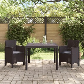 vidaXL Conjunto de Jantar de Jardim de 3 Peças com Almofadas Castanho em Rattan