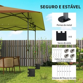 Tenda Dobrável Pop-up 4x4 m com Bloqueio Central UPF50+ Altura Ajustável Sacos de Areia e Bolsa com Rodas Bege e Castanho