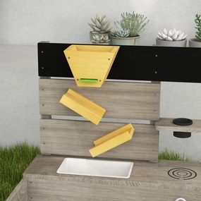 Caixa de Areia para Crianças de Madeira com 2 Assentos e Brinquedos de Cozinha para Pátio Jardim 154x80x60 cm Cinza