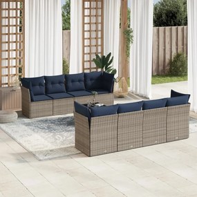vidaXL 9 pcs conjunto sofás p/ jardim c/ almofadões vime PE cinzento
