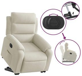 Poltrona reclinável elevatória elétrica veludo creme