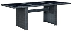 313309 vidaXL Mesa de jardim vime PE e vidro temperado cinzento-escuro