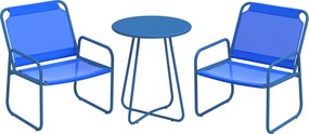 Outsunny Conjunto de jardim 3 peças, conjunto de exterior, 2 poltronas 1 mesa redonda, aço e tecido mesh, azul-marinho | Aosom Portugal