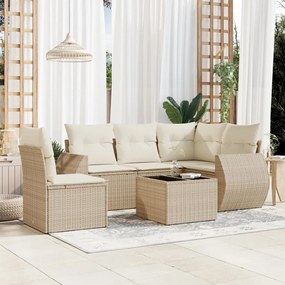 vidaXL 6 pcs conjunto de sofás p/ jardim com almofadões vime PE bege