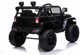 Jipe elétrico Crianças OFFROAD com tração traseira, preto, bateria 12V, chassi alto, assento largo, eixos suspensos, controle remoto 2,4 GHz, MP3 play