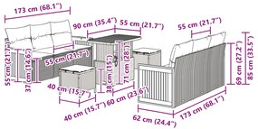 Conjunto de Sofá de Jardim vidaXL de 9 Peças com Almofadas Preto de Ra
