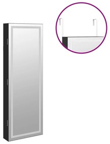 Móvel para joias de parede espelhado com luzes LED preto