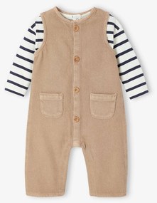 Conjunto camisola + macacão às riscas, para bebé  noz pecã