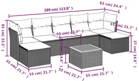 8 pcs conjunto sofás de jardim com almofadões vime PE preto