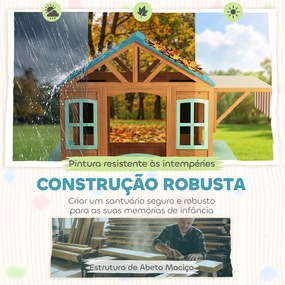 Casa Infantil para Exterior e Interior de Madeira com Balcão  Floreiras Quadro Janelas Alvo e 4 Bolas 142x120x141,5 cm Madeira