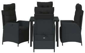 Conjunto de jantar de jardim com 5 peças em rattan preto