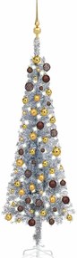 vidaXL Árvore de Natal pré-iluminada fina com bolas 150 cm prateado