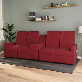 vidaXL Sofá massagens reclinável 4 lug c/ suporte copos vermelho tinto